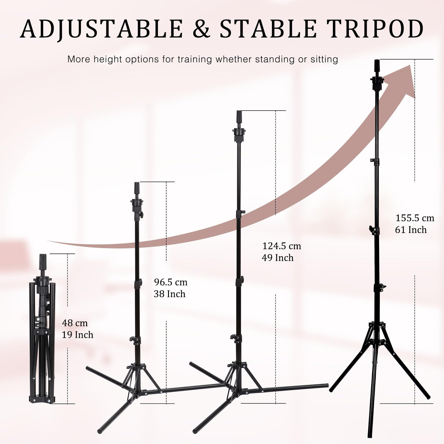 Demides 22'' Canvas Wig Head with 61'' Adjustable Tripod Stand, Mannequin Head Set for Styling, Display - Includes Caps, Elastic