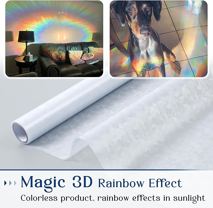 Haton Window Privacy Film Rainbow Film Stained Glass Window Clings, 3D Decorative UV Sun Blocking Sticker, Removable Static Cling Heat Control Tint for Home Door, 23.6" x 157.4" Non-Adhesive