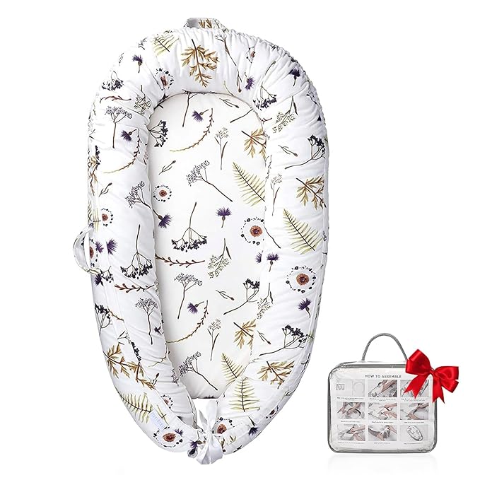 Baby Lounger | Organic Cotton Infant Lounger | Reversible, Adjustable & Portable Floor Lounger | Soft, Breathable, Washable Cover | Forest