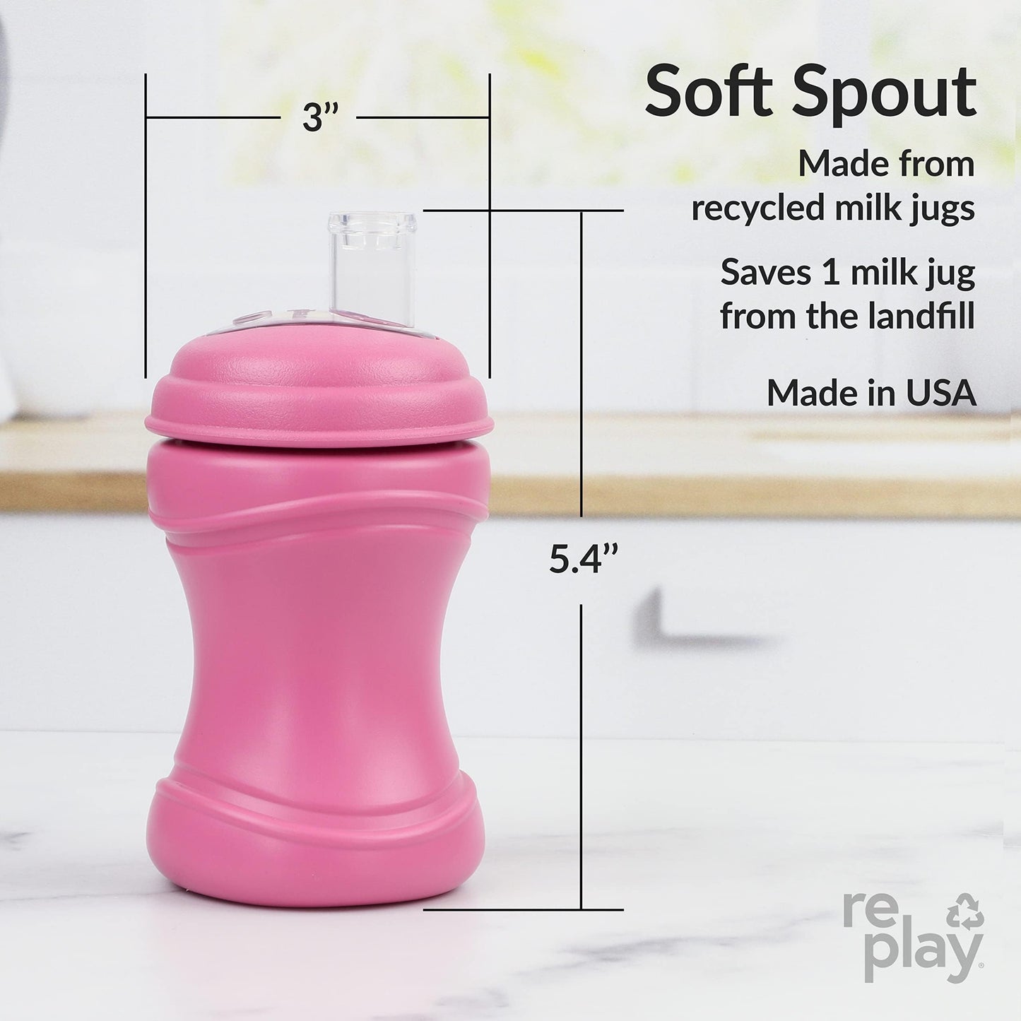 Re-Play 8oz Pack of 2 Transition Sippy Cups for Baby Toddler, Medical Grade Silicone Soft Spout & Travel Lid, Easy to Hold Hourglass Shape, Made in USA from Recycled Milk Jugs - Princess