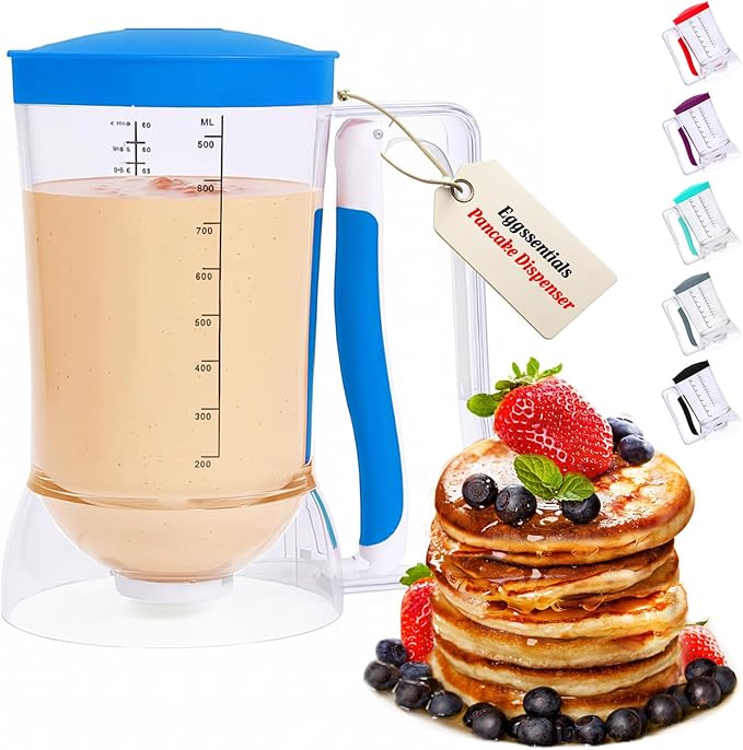 Eggssentials Batter Dispenser – Easy Pour Pancake Batter Dispenser for Cupcakes, Muffins, Waffles & Griddle – Kitchen Baking Tool BPA-Free - Blue Color