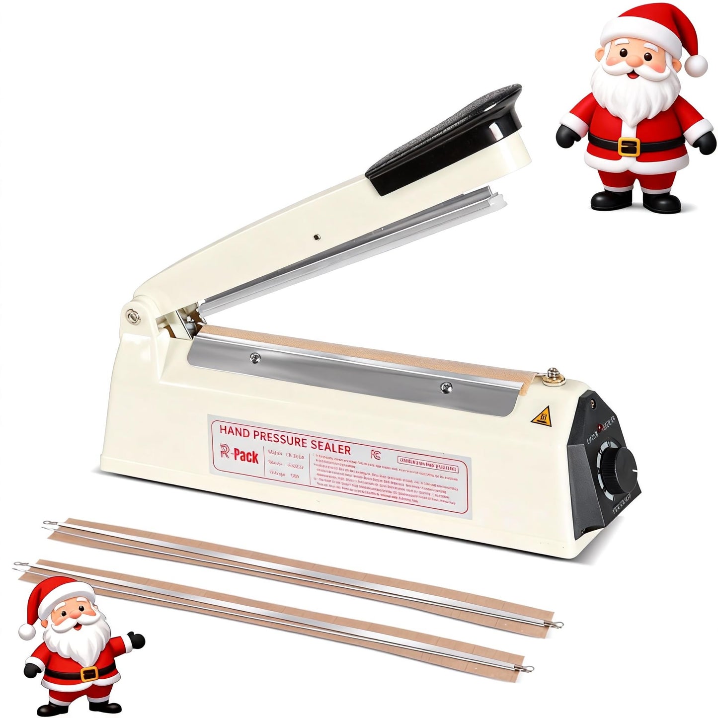 R-PACK Impulse Heat Sealer with Cutter, Heavy-Duty Bag Sealing & Cutting Machine, 2 Extra Replacements (White, 8-Inch)
