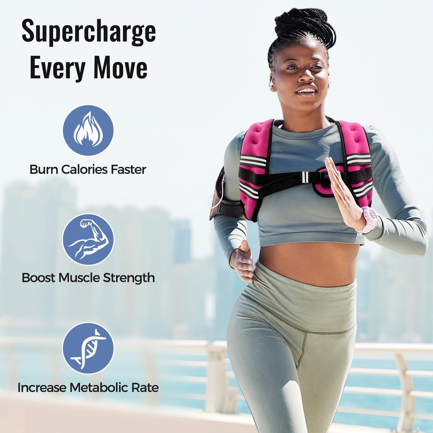 Zeerun Weighted Vest for Women & Men with Reflective Stripe and Adjustable Buckle, Comfortable & Durable Rucking Vest for Walking, Running & Strength Training, 6LBS-Pink