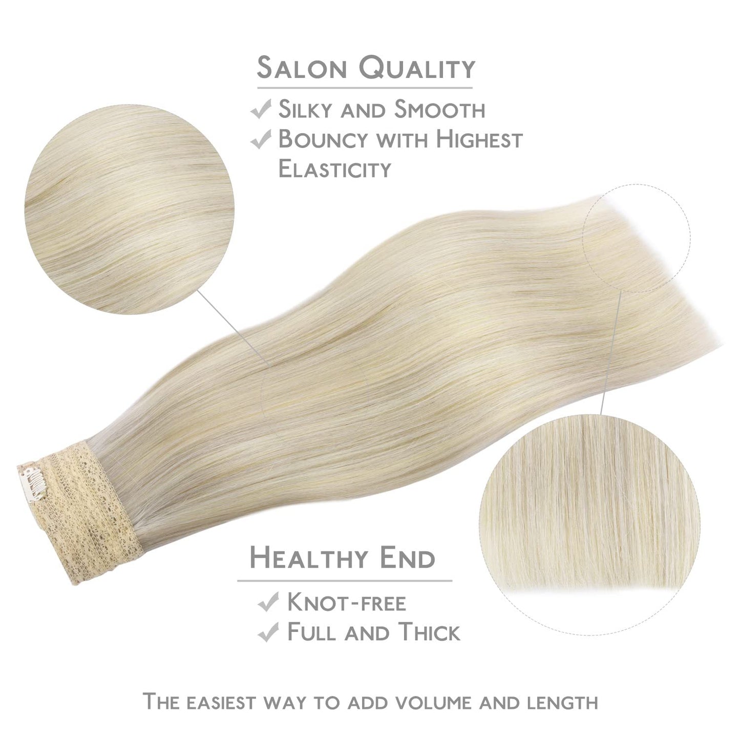 WENNALIFE Wire Hair Extensions (Increase 50% Lifespan) Real Human Hair 22 inch 120g Ash Blonde Highlighted Platinum Blonde Remy