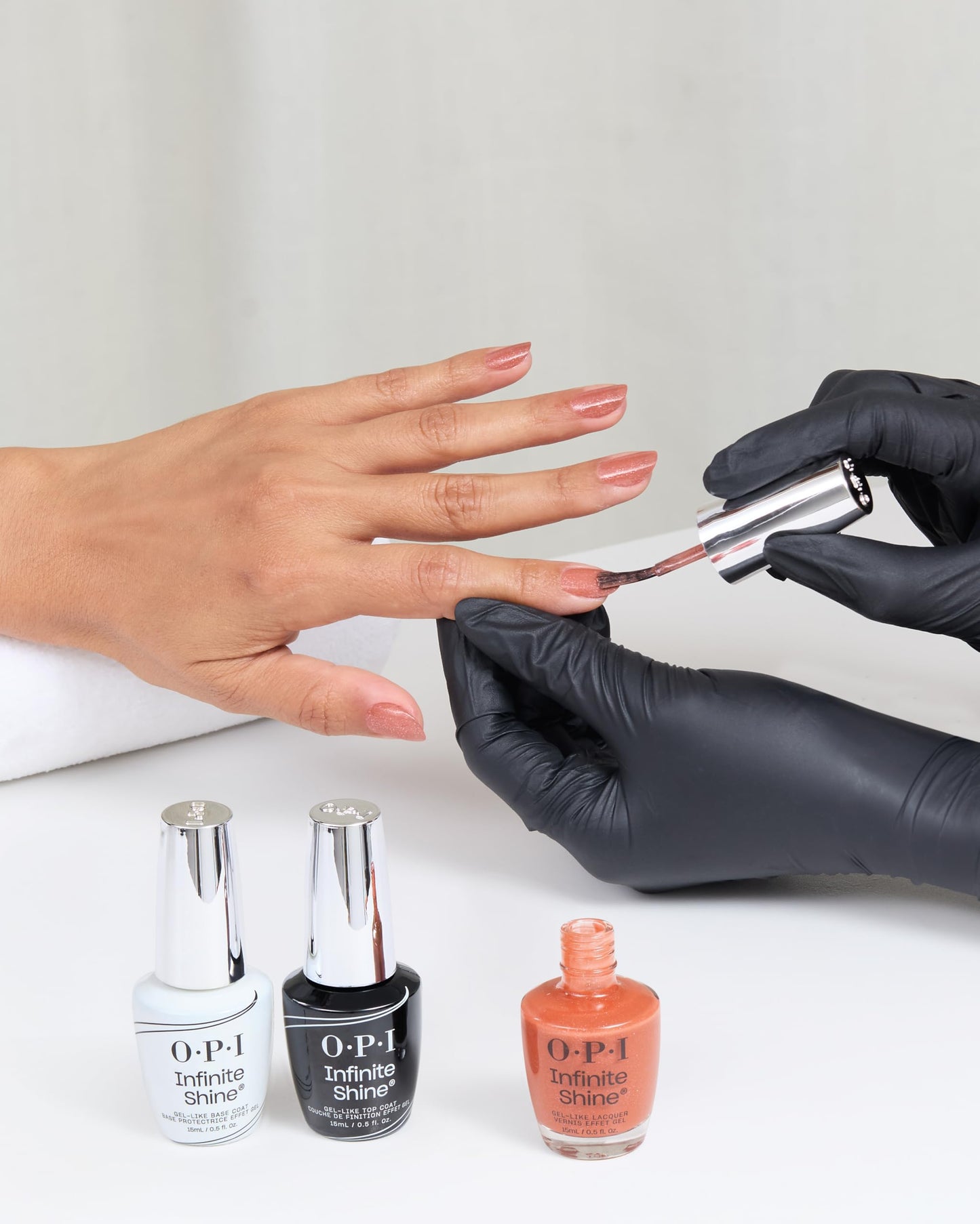 OPI Infinite Shine Knee High Stock-blings | Semi-Sheer Bright Warm Apricot Silver Shimmer Long Wear Gel Like Nail Polish | What'