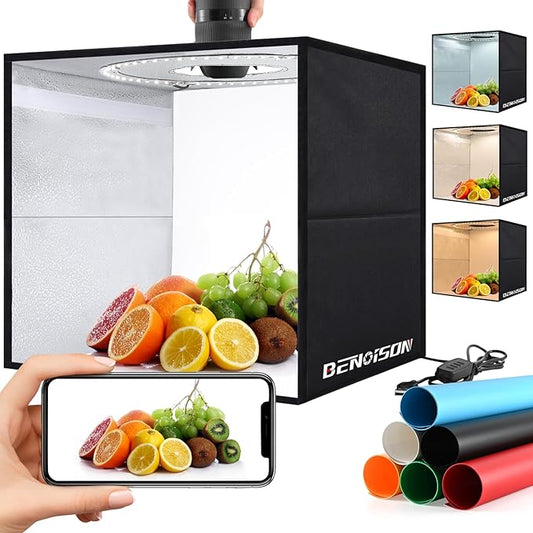 BENOISON Light Box Photography - 16"x16"x12" Portable Shooting Tent with 120 LEDs & 6 Backdrops for Jewelry Watches Cosmet...