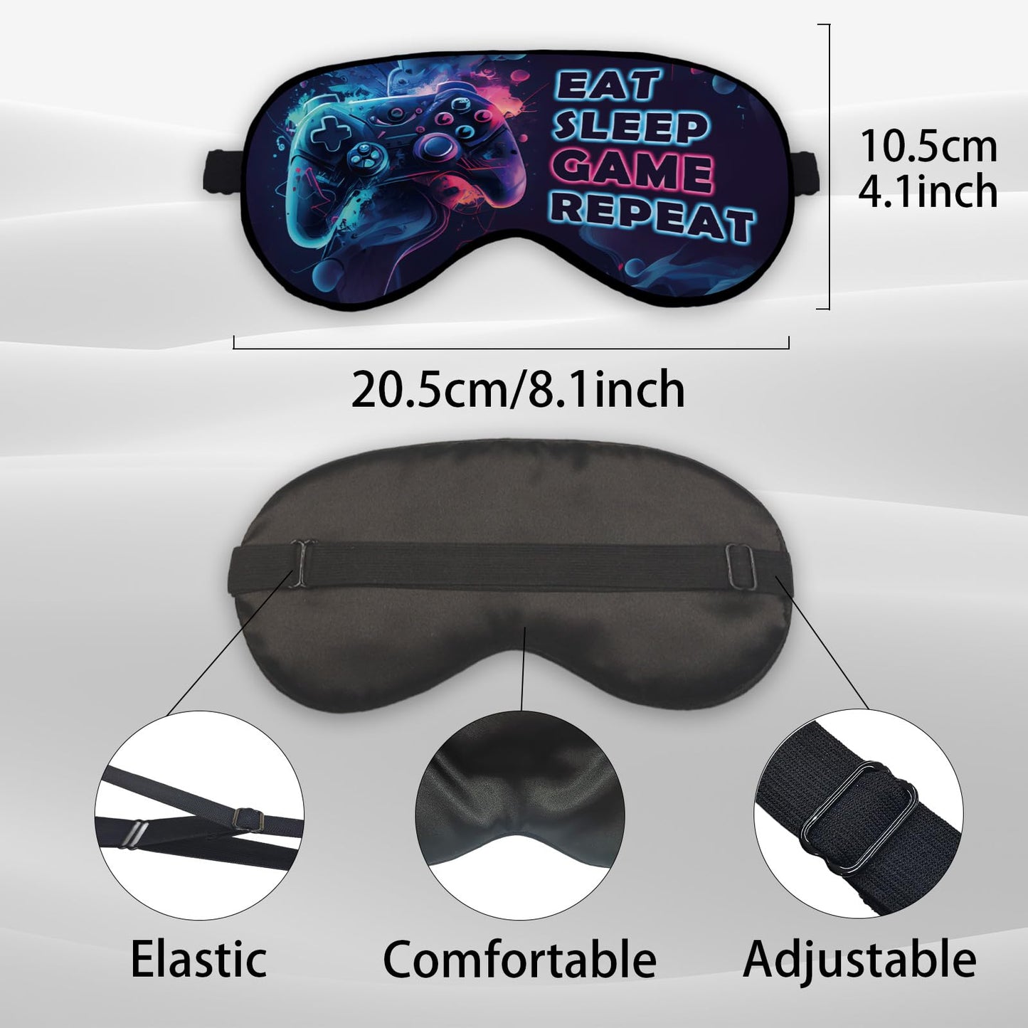 Kdqua Kids Eye Mask for Sleeping Sleep Mask for Boys Kids Teens Girls, Gamer Silk Blackout Eye Mask for Sleeping, Watercolor Game Theme Adjustable Straps Soft Lightweight Sleep Mask