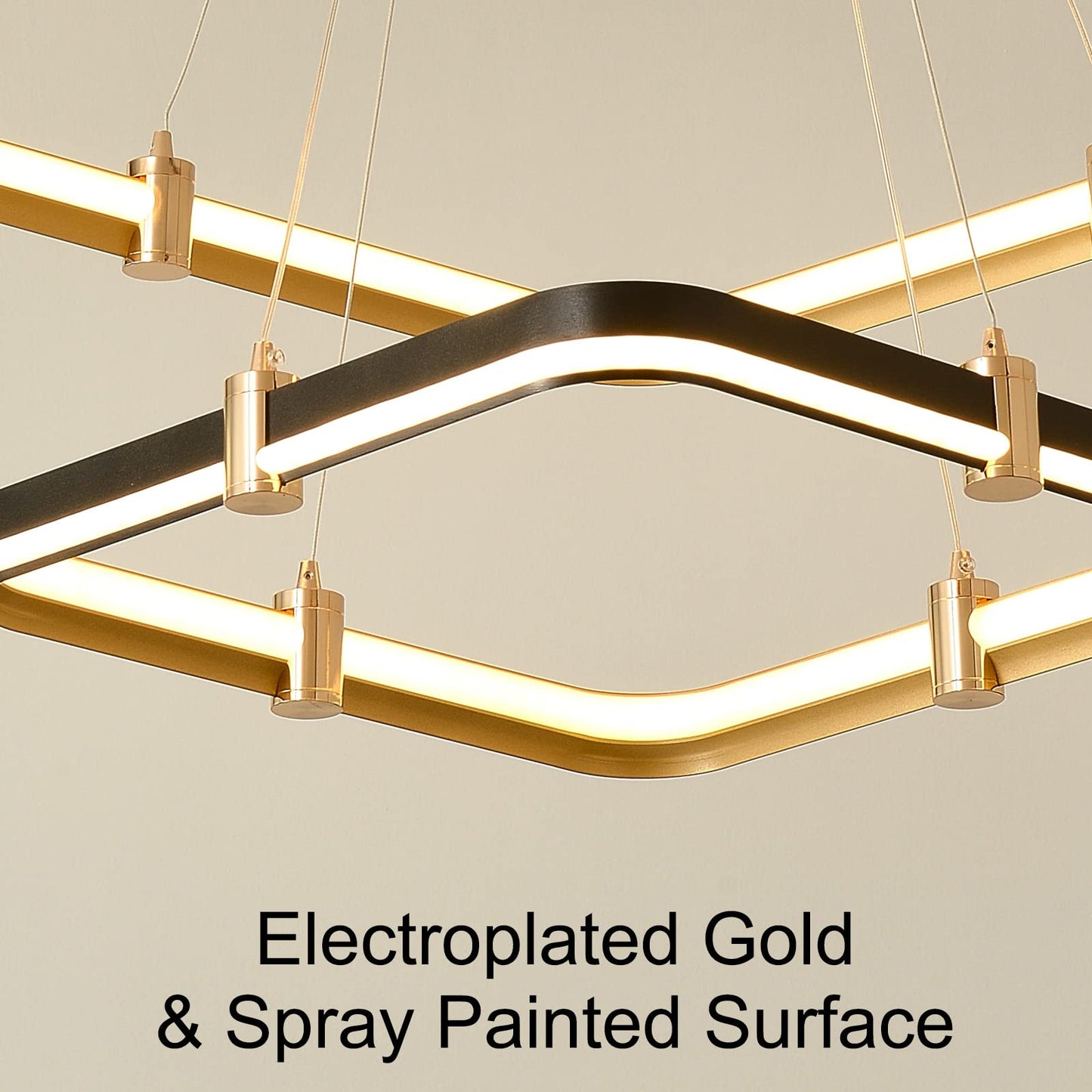 Siittoo Modern Black Chandelier Dining Room Light Fixture  96W Dimmable Led Modern Pendant Light  2-Ring Rectangular Chandelier Hanging Light Fixture For Kitchen Island Living Room Hall  F=24+16