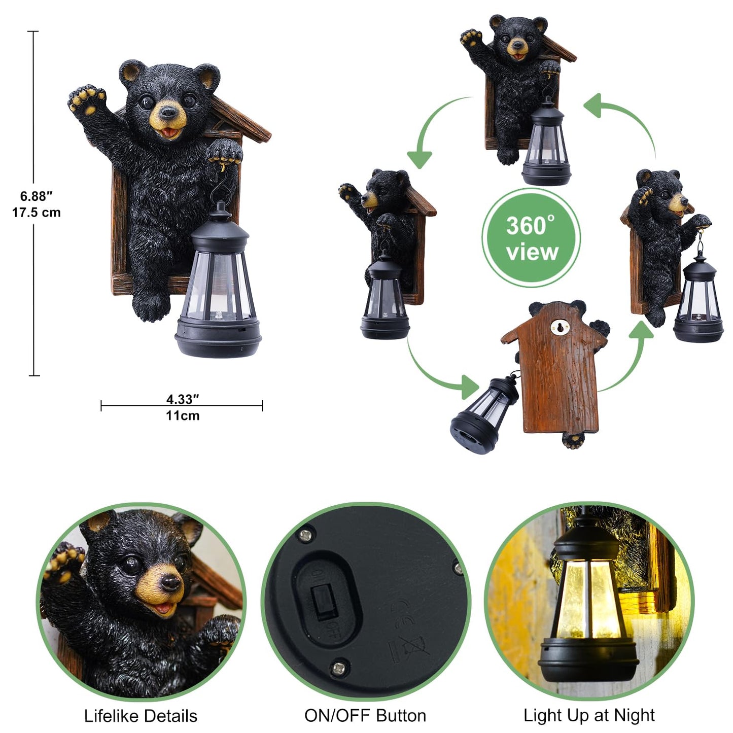 Bear Tree Hugger with Solar Lantern - Resin Bear Statue for Outdoor Garden Decor - Ideal Housewarming & Birthday Gifts for Grandma Mom Women