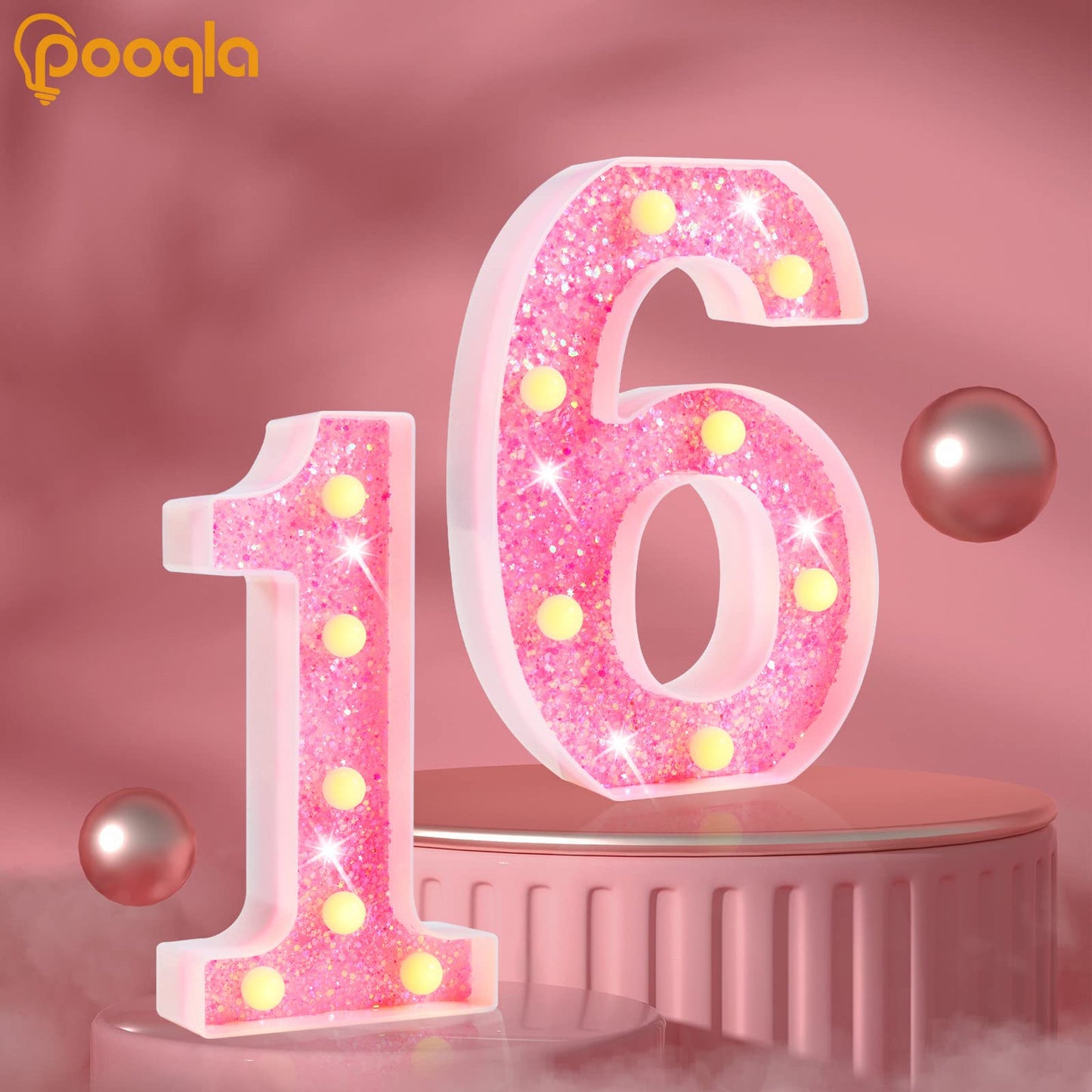 Pooqla Marquee Number Light - Battery Powered Pink Number 4 for Birthday, Wedding, Home Bar Decoration