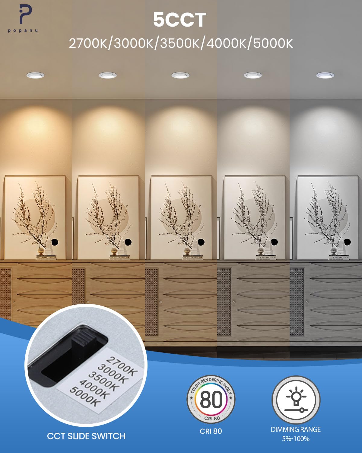 Popanu 4 Inch Led Gimbal Recessed Light  9W 750Lm Eyeball Sloped Ceiling Task Lighting  Soffit Wafer Indoor Directional Lighting  90 Tilt And 360 Rotation Recessed Lighting 4 Inch White 12Pack
