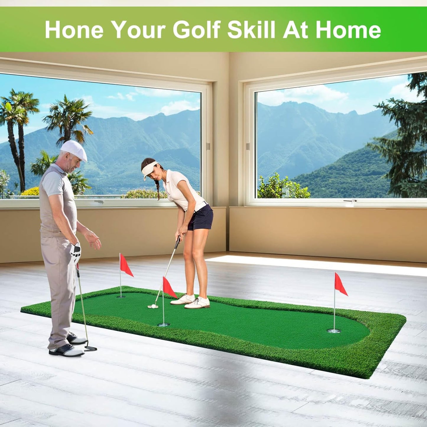 Golf Putting Green, Large Golf Putting Mat for Indoor Outdoor, Professional Practice Training Greens Mat