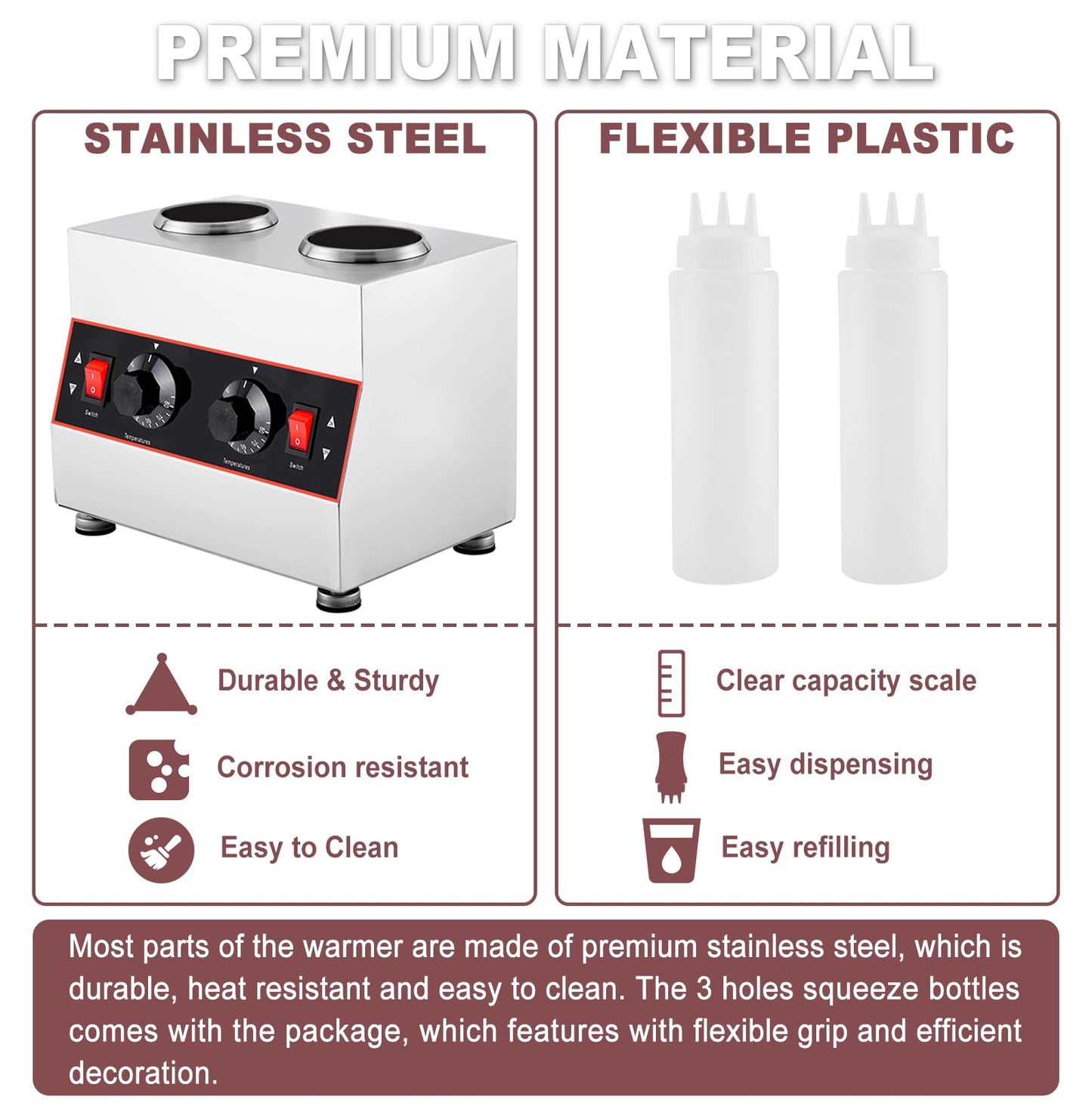 Saladulce Electric Cheese Sauce Warmer Nacho Cheese Dispenser Warmer with 22oz Bottle, Bottle Warmer for Chocolate Hot Fudge Caramel 86-185 110V