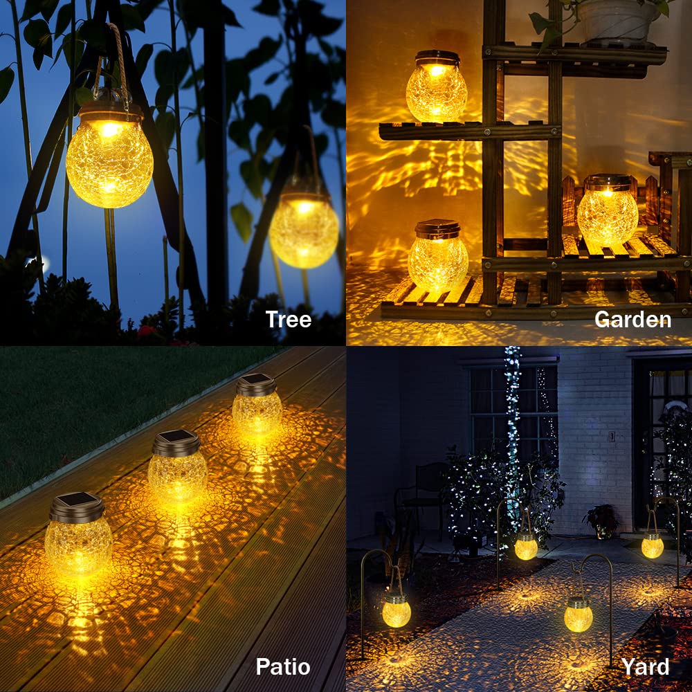 Dbf Solar Lanterns - Amber Warm 2-Pack  le Glass Ball, Waterproof Hanging Patio Lights, Stainless Steel Decor