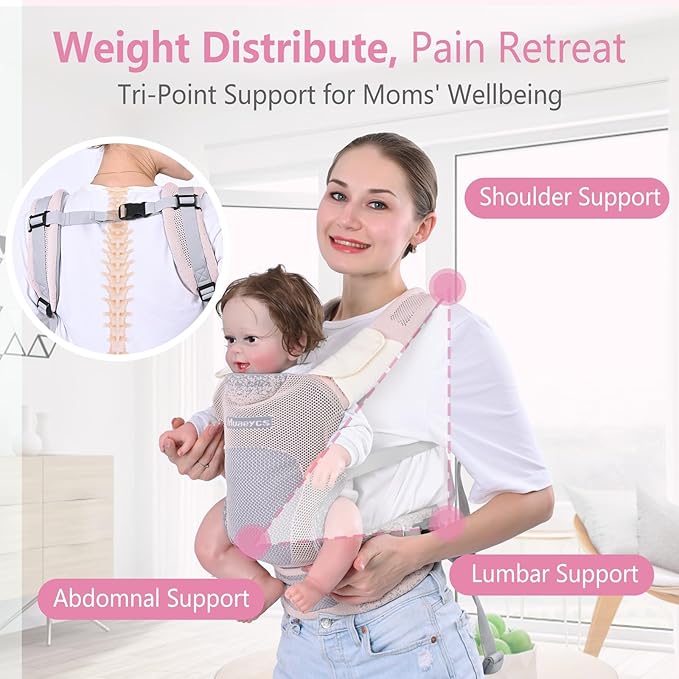 Baby Carrier Newborn to Toddler, Ergonomic, Breathable and Lightweight Newborn Carrier, Infant Carrier for 7-33 lbs, Easy Adjustable, Soft(Light Pink)