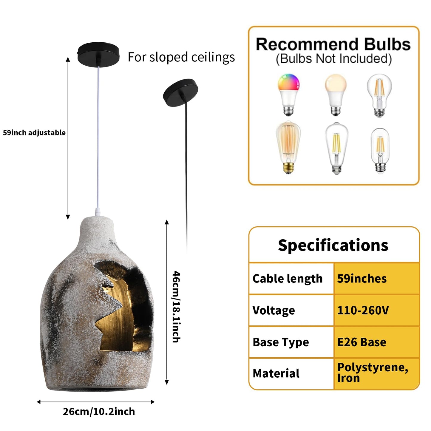 Jaymp Wabi Sabi Pendant Light For Dining Room Kitchen Island Hallway Farmhouse Hanging Lamp E26 Base Retroism Style Wine Bottle Shape Lighting Fixture (Antique White C Shape  D26?H46Cm)