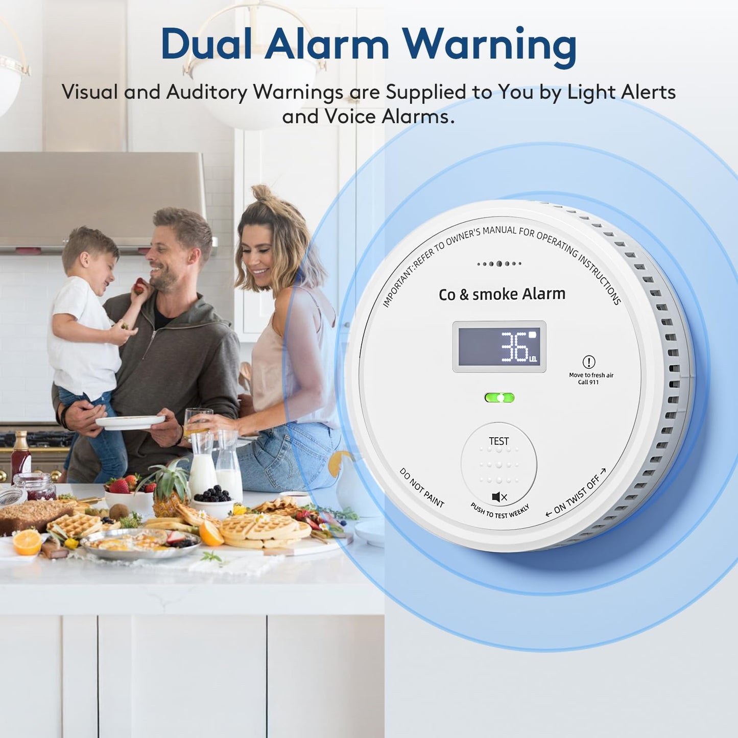 2-Pack 10 Year Battery Smoke and Carbon Monoxide Detector with Digital Display, 85dB Alarm, Battery-Powered, Easy Setup for Home, RV, Camper – Protect Your Family & Get Peace of Mind