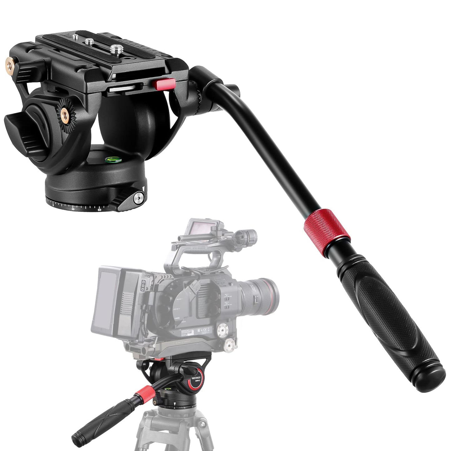 Neewer Video Tripod Fluid Head With Quick Release Plate, Telescopic Handle & Scaled Base (75Mm Dia.) Heavy Duty, Max Load 17.6Lb