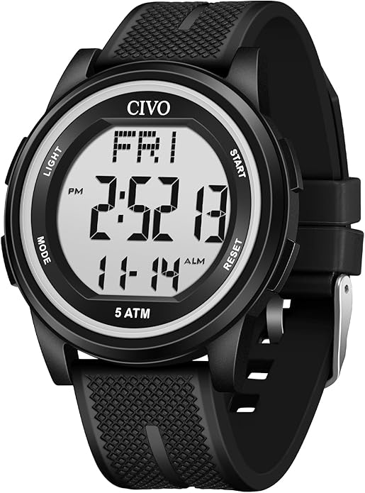 CIVO Digital Watches for Men Women: Sports Waterproof Wristwatch with Stopwatch Alarm Date - LED Backlight Big Numbers Sil...