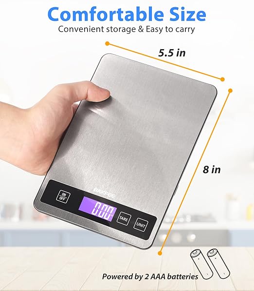 Food Scale - 15kg/33lb Digital Kitchen Scale with Full-View LCD Display, Grams and Ounces, Easy Clean Stainless Steel, 6 Units with Tare Function, Precise for Baking, Cooking & Meal Prep, Grey