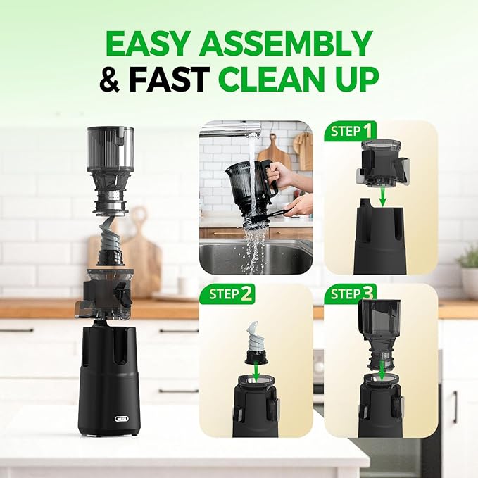 Cold Press Juicer, WETIE Juicer Machines with Large Feed Chute for Whole Fruits & Vegetables,Juice Extractor Slow Masticating Juicer with Large Auger, 99% High Juice Yield, Easy to Clean & Assembly