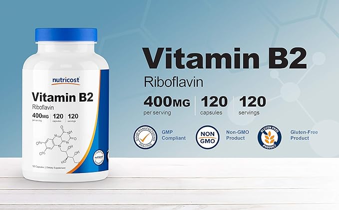 Nutricost Vitamin B2 (Riboflavin) 400mg, 120 Capsules (2 Bottles)