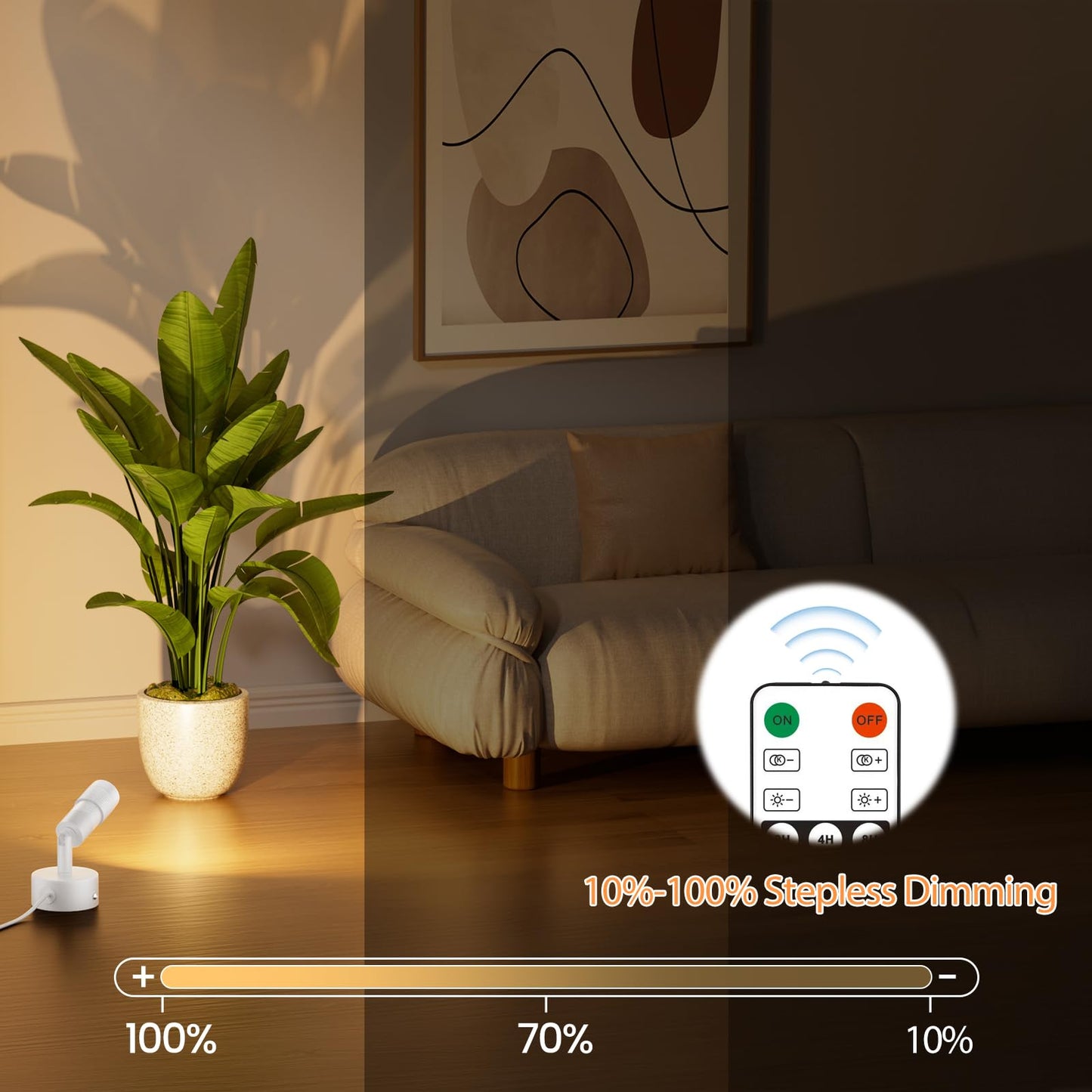 Tuyubee Muti-Color Zoomable Led Spot Lights Indoor Uplighting With Remote & Timer  5W Up Lights Indoor Dimmable Plant Spotlight Uplights Accent Lighting  Floor Spotlight Lamp - White
