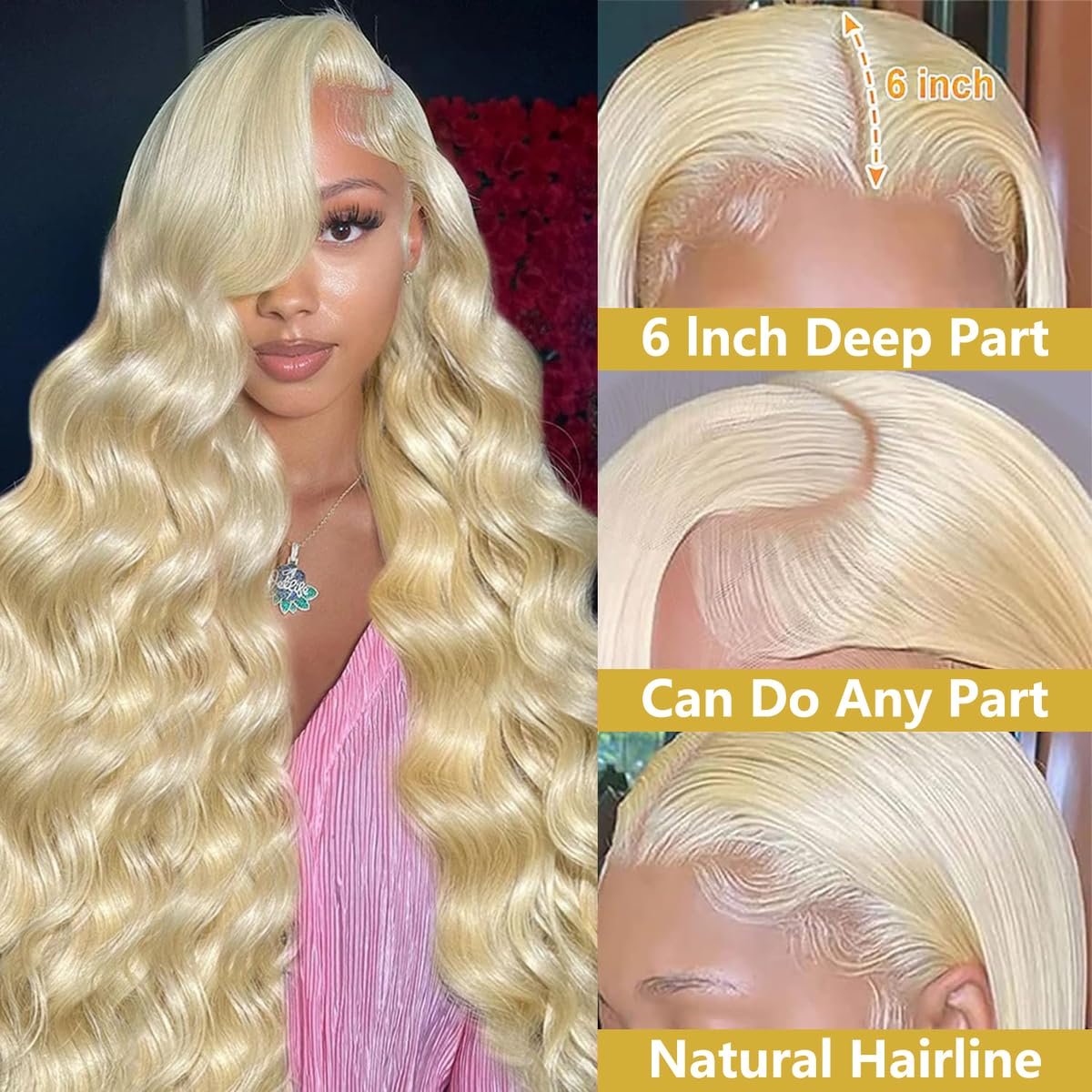 Koiaskral 613 13x6 Lace Front Wig Human Hair 28 Inch Body Wave Blonde Wig Human Hair 200% Density 613 HD Lace Frontal Wigs for W