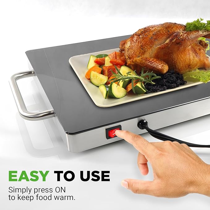 Nutrichef Electric Hot Plate Tray Dish Warmer with Black Glass Top - Ideal for Home, Buffets, Parties, Kitchens & Restaurants - Warming Tray for Food - Tortilla Warmer - Dimensions: 16.5 x 11
