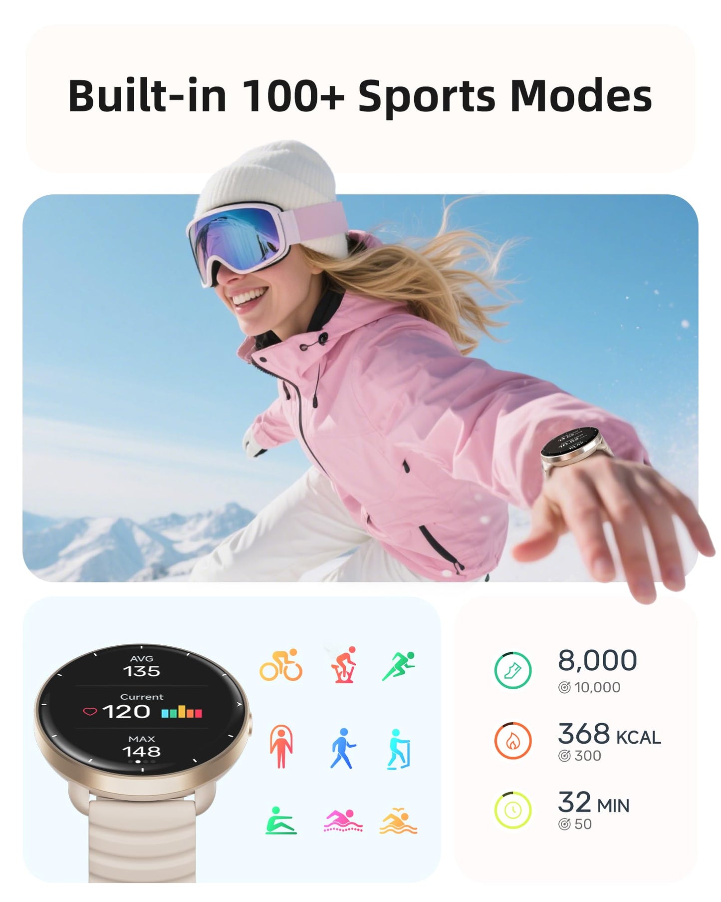 Parsonver Swimming Smart Watch, 5ATM Waterproof for Pool & Open Water, Built-in GPS & Compass, AMOLED Fitness Tracker with 100+ Sports Modes, Heart Rate & Sleep Monitor, AI Swim Analysis, French Grey