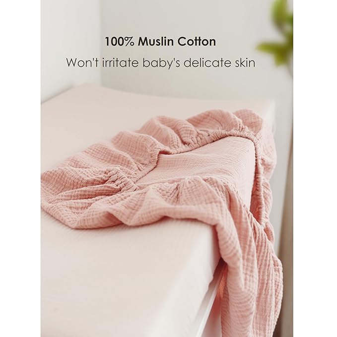 Changing Pad Cover for Neutral Baby Muslin Soft Cotton Diaper Changing Table Pad Cover Changing Pad Sheets for Girls and Boys - 2 Pack(Ivory&Pink)
