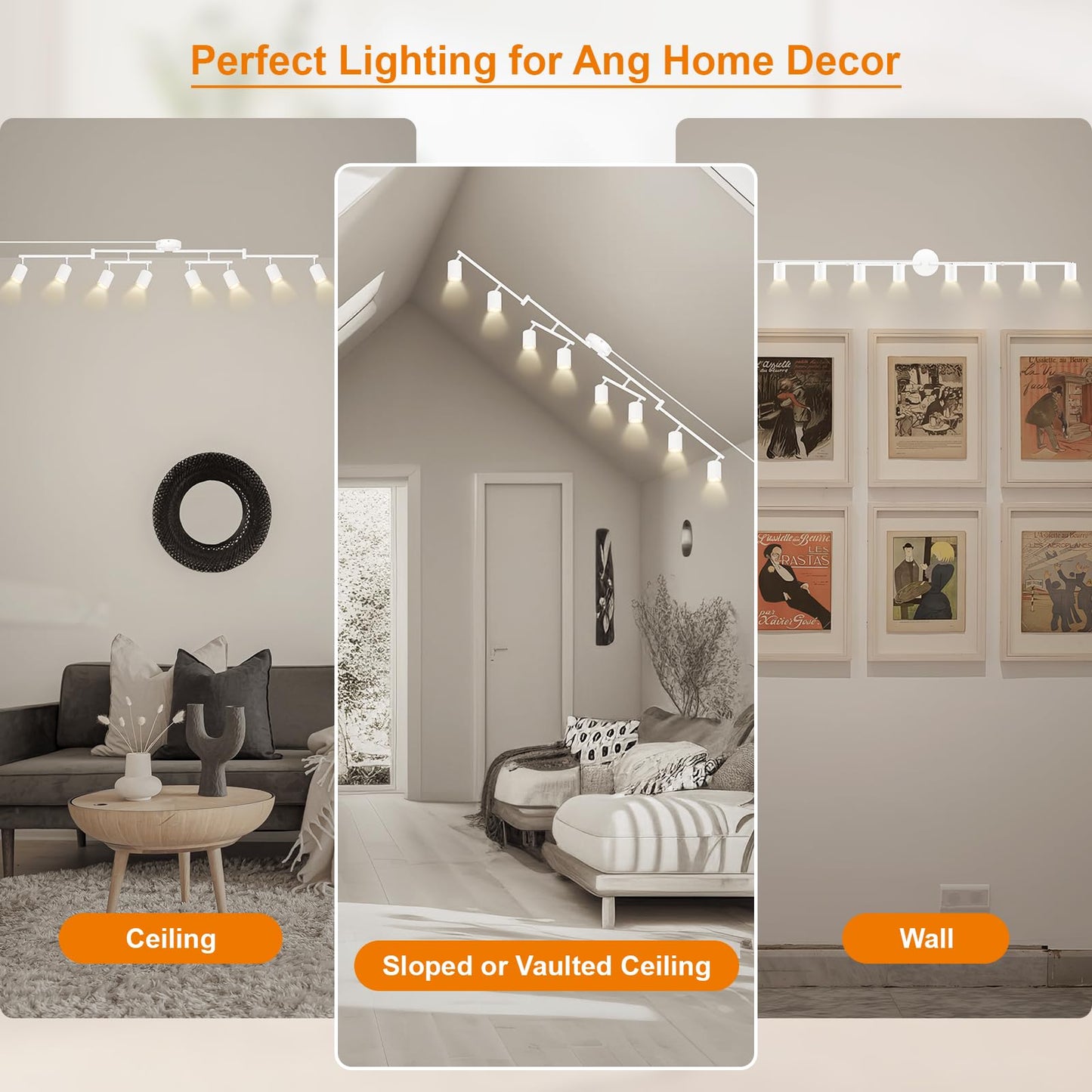 Plug in Track Lighting LED, Track Lighting Fixtures Ceiling, White 8-Light Kitchen Light Kit, Plug in Wall Light with 14.8ft Power Cord, Rotatable Ceiling Spotlight for Bedroom(GU10 Socket, NO Bulb)