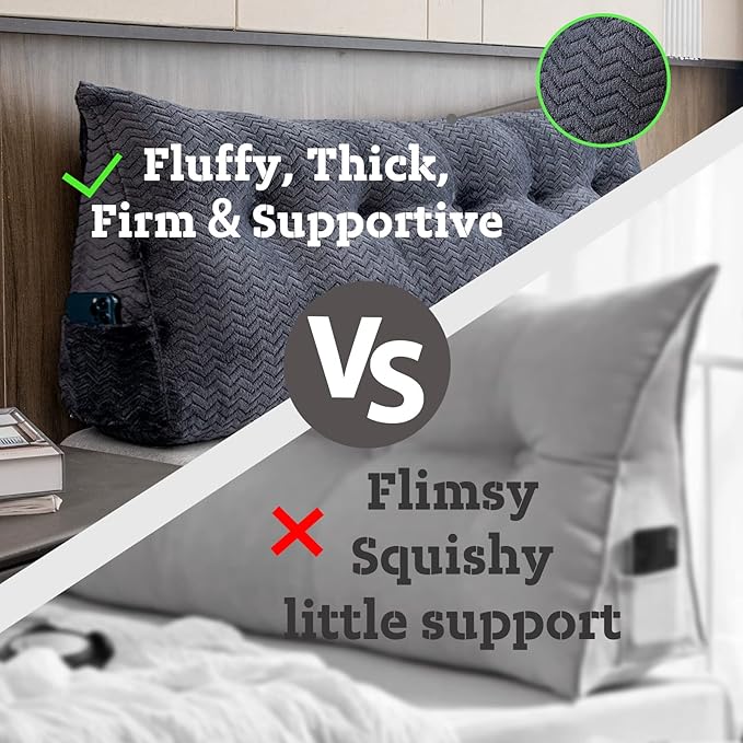 Large Bolster Triangular Headboard Wedge Backrest Positioning Support Bed Rest Reading Pillows Headboard Wedge Pillows for Day Bed Bunk Bed with Removable Cover, California King(71x8x20 Inches)