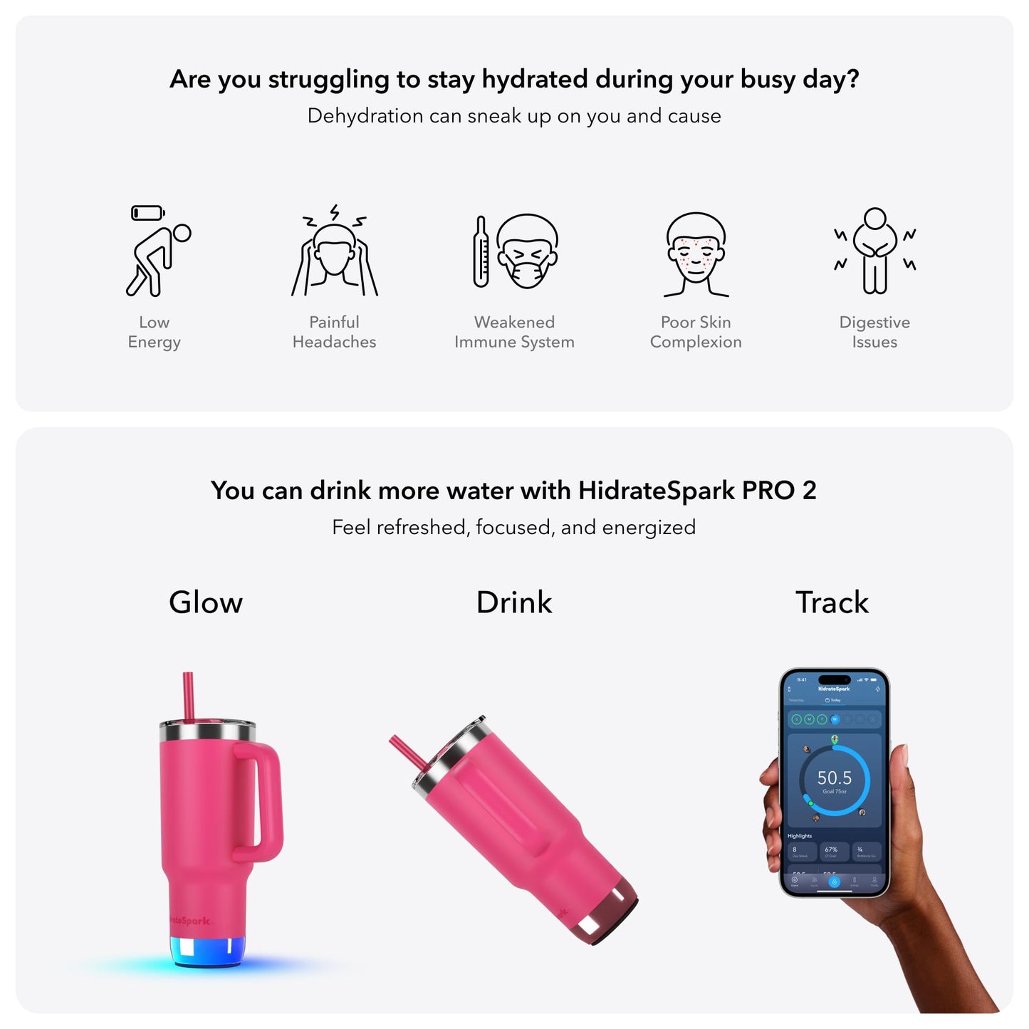 Hidrate Spark PRO 2 Smart Tumbler – 30 oz Insulated Stainless Steel, Tracks Water Intake, Glows & Beeps For Drink Reminder, Bluetooth Sync to App, Straw Lid, BPA-Free, Flamingo (with Apple Find My)