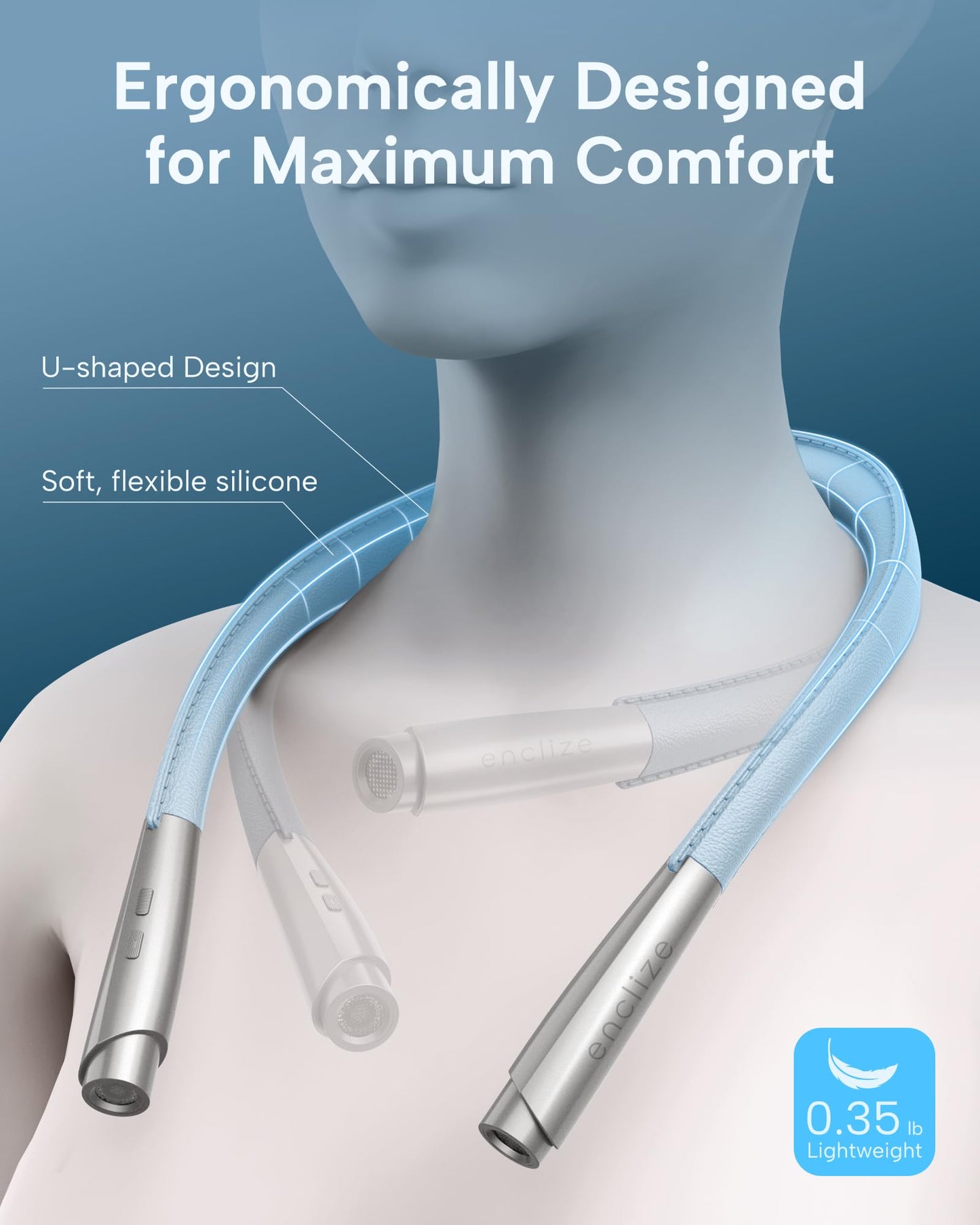 enclize LED Neck Reading Light, 9 Brightness Levels, Lightweight, Light Blue, Model SE-Es04