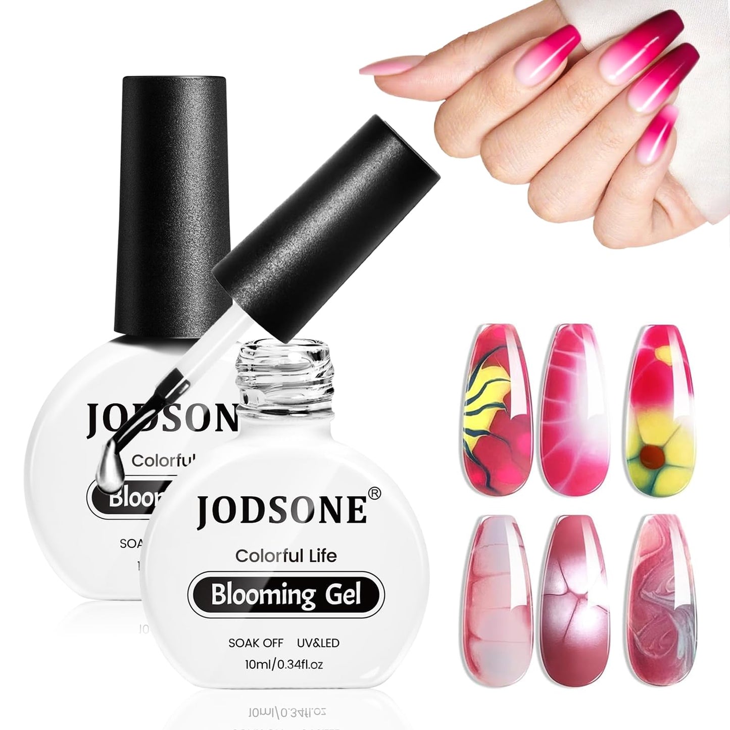 JODSONE Blooming Gel Nail Polish,2pcs 10ml Clear Blooming Gel for Marble,Watercolor,Floral Print,Gradient & Tie Dye Nail Art Eff