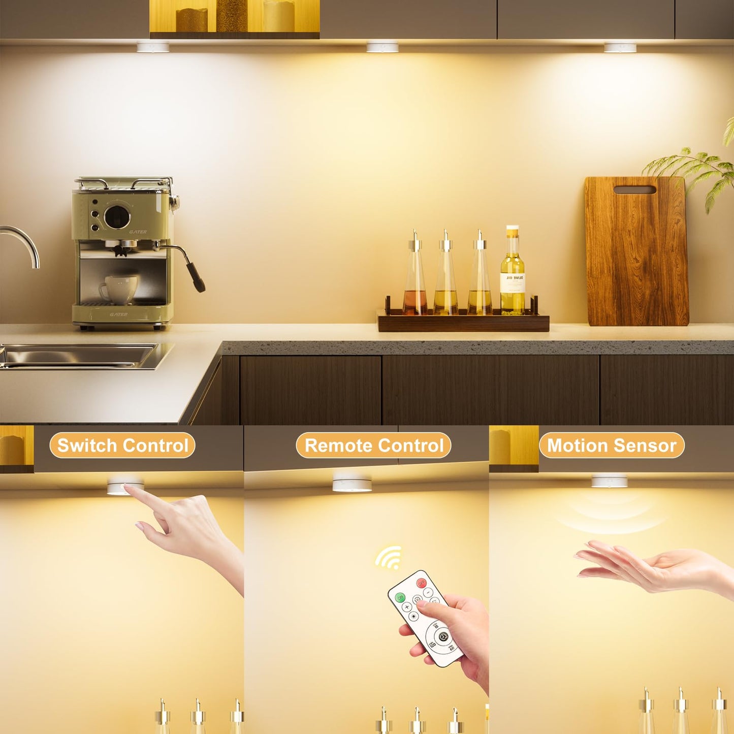 Under Cabinet Lighting  1500Mah Rechargeable Motion Sensor Puck Lights With Remote  3 Color Temper  Magnetic Stick On Light  Dimmable Under Counter Lights For Kitchen  Shelf  Closet  Stair  4 Pack