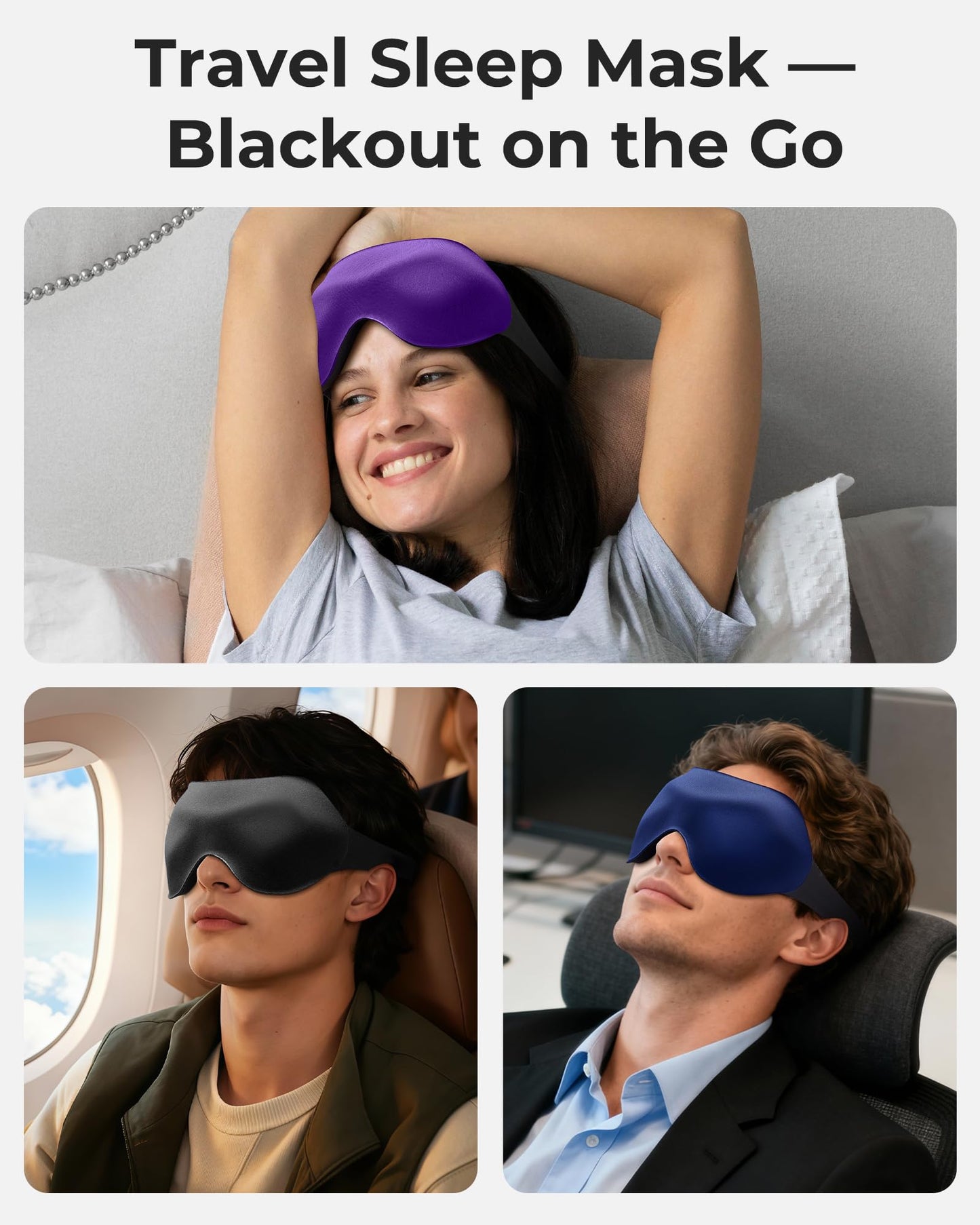 Eye Masks for Sleep Light Blocking: Lightweight 3D Contoured Sleep Mask for Men - Zero Pressure Blindfold Airplane Travel Essentials - Perfect for Night Shift Meditation College Dorm (Black)