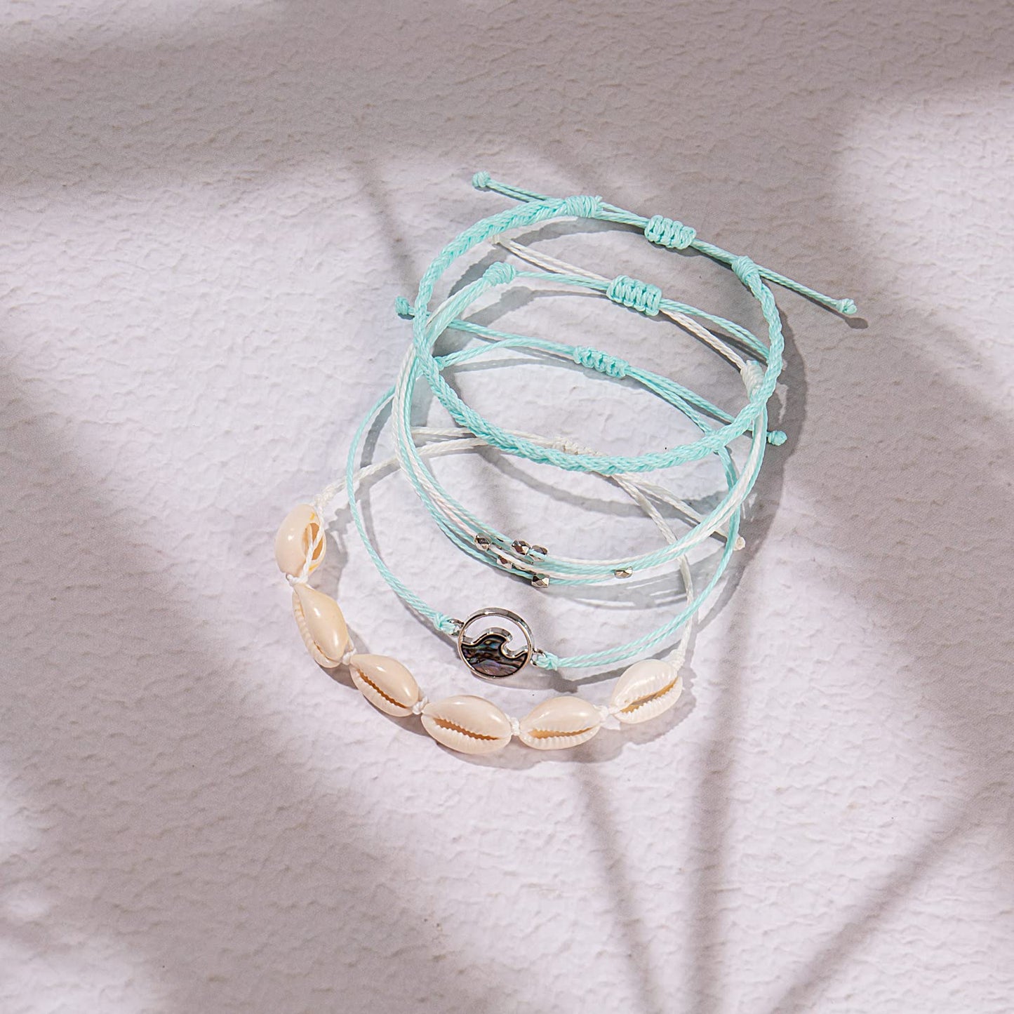 FANCY SHINY Wave String Bracelets Braid Puka Shell Bead Bracelets Handmade Cute Trendy Boho Abalone Jewelry Gifts for Women(Teal