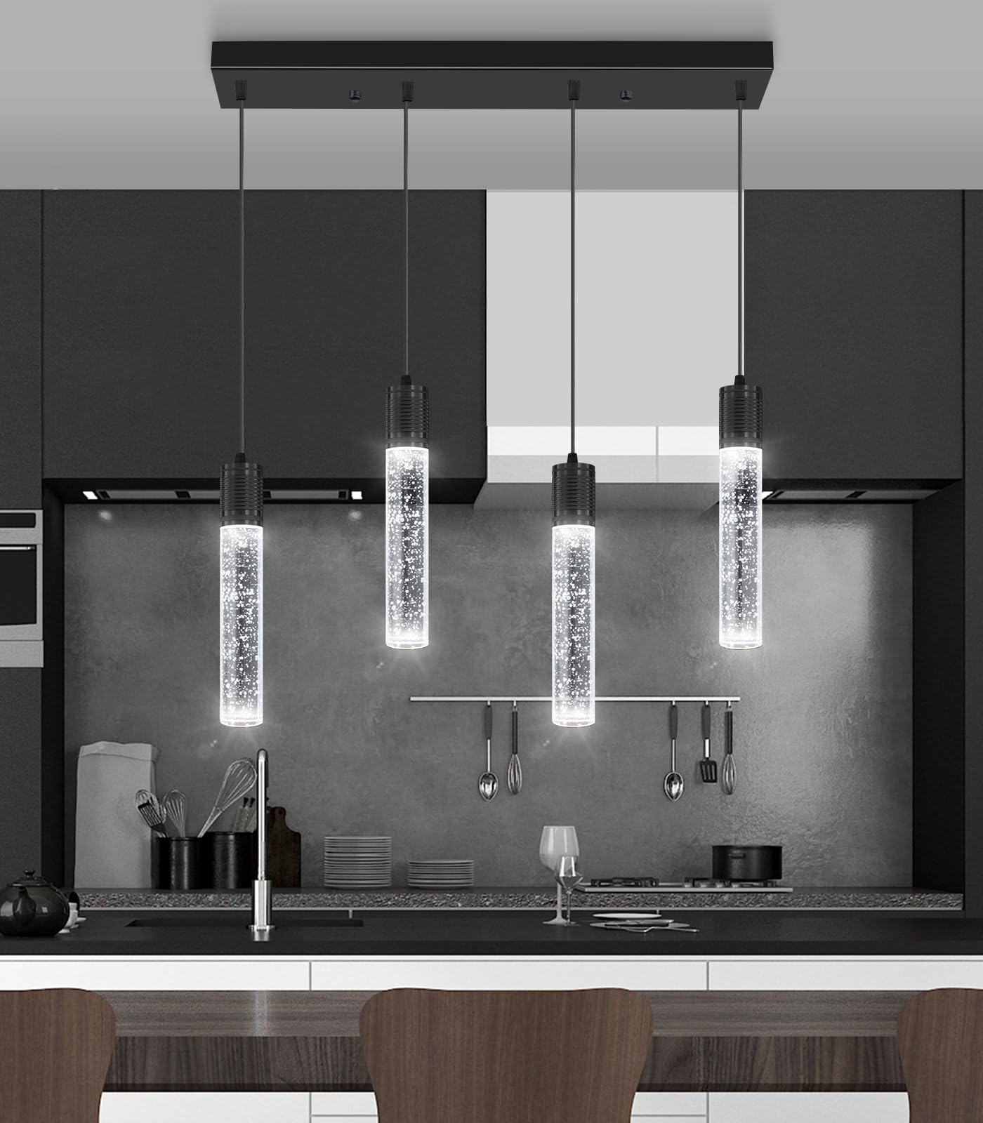 Dolria 4-Lights Mini Modern Crystal Chandeliers For Kitchen Island Pendants Lighting Fixture Led Ceiling Light For Dining Room Bedroom Foyer 6000K