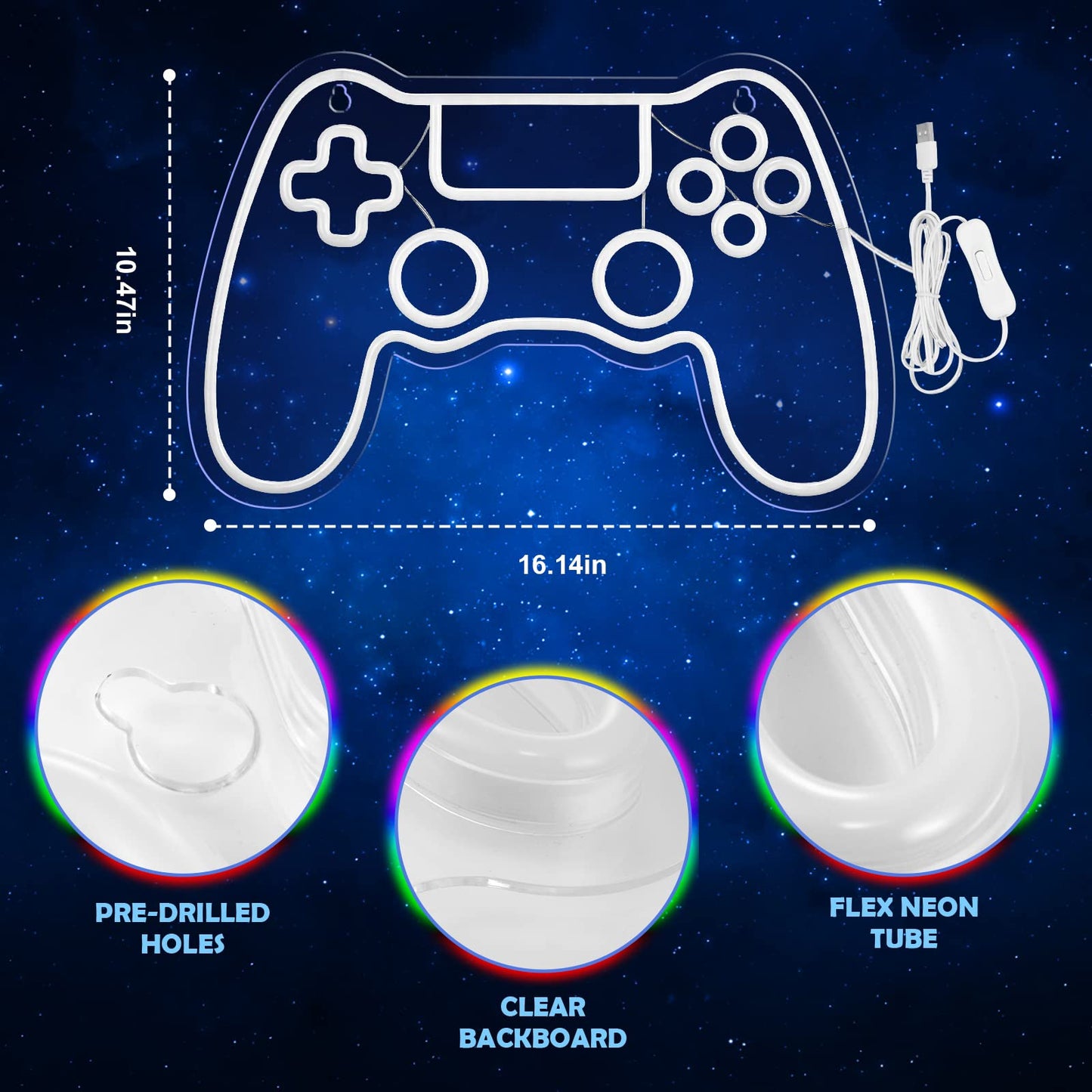 Kavaas Gamer Neon Sign, LED Game Controller Wall Decor, Blue, Model KNS-GMP, Perfect for Teen Boy Room Decor