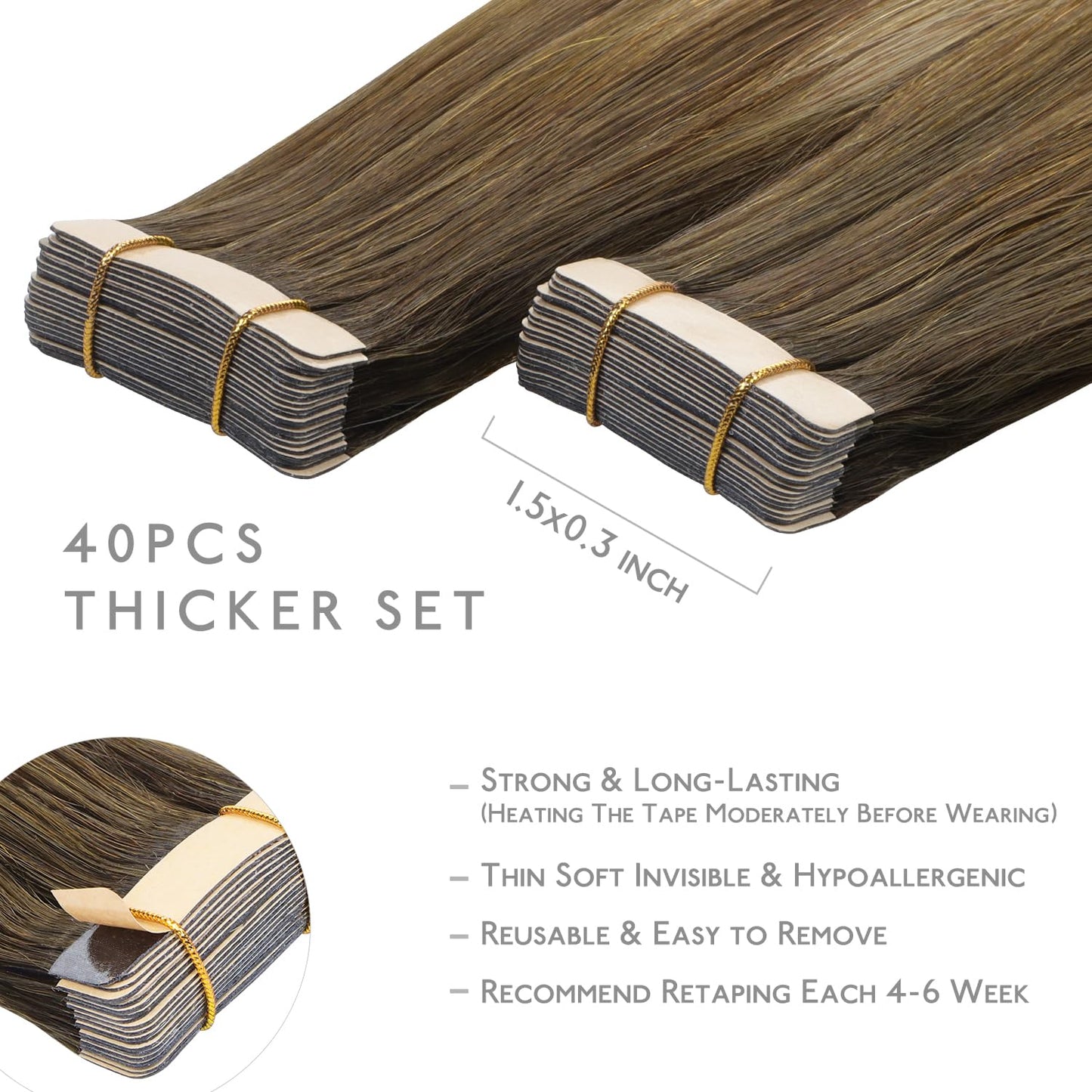 WENNALIFE Tape in Hair Extensions Human Hair, 40pcs 60g 10 inch Ombre Walnut Brown to Ash Brown and Bleach Blonde Hair Extension