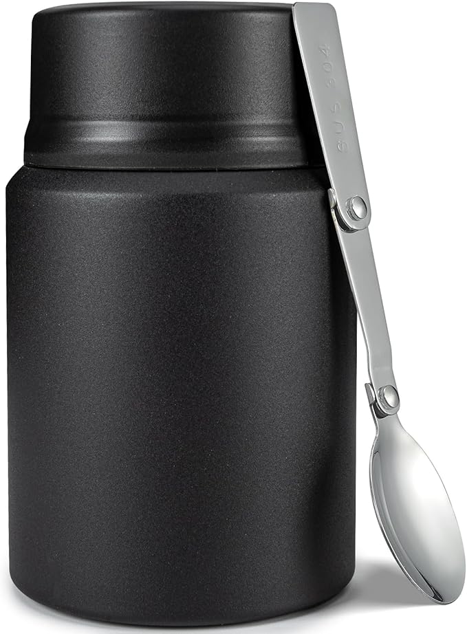 Charcy 17oz Thermo for Hot Food, Soup Thermo Food Container for Lunch Box with Folding Spoon ZB - Black
