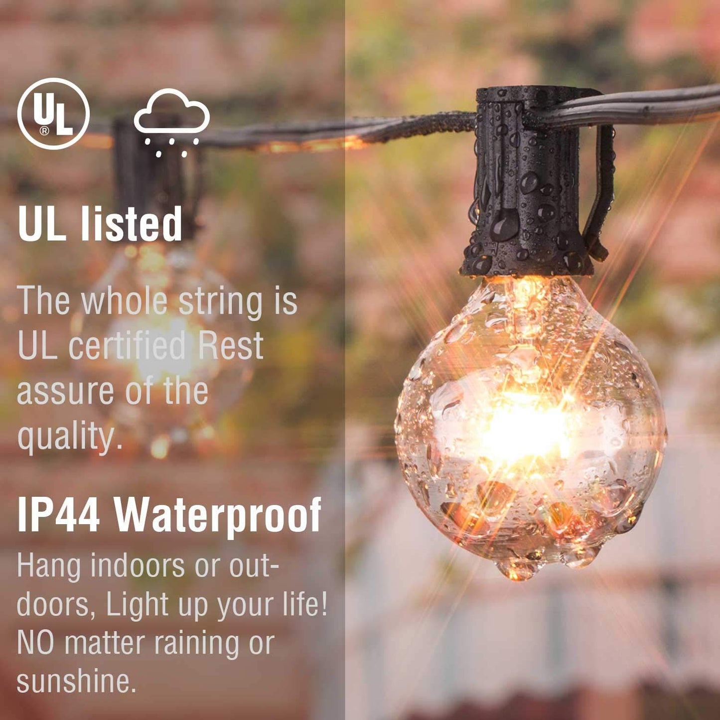 LOKATSE HOME Globe String Lights, 10FT with 10 G40 Bulbs, Warm White, Ideal for Patio, Deck, Wedding, Parties, and Outdoor Decor