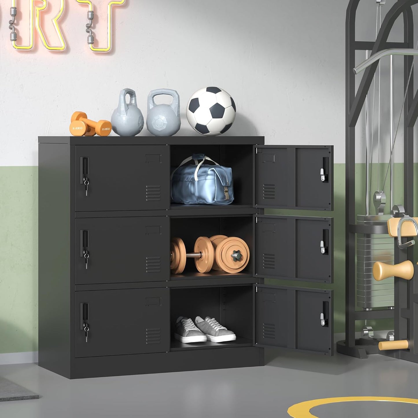 Metal Lockers for Employees, Storage Employee Locker, 72" Storage Lockers with Shelves Steel Cabinet for Home (Black, 6 Door)