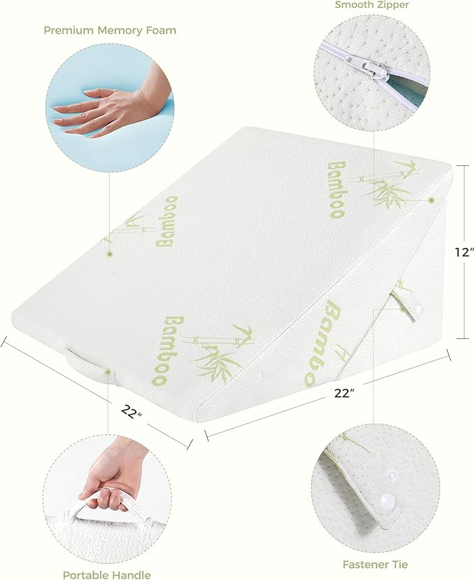Forias Wedge Pillow for After Surgery, Rayon Derived from Bamboo, 9&12 Inch Adjustable Bed Wedge Pillow for Sleeping with Half-Moon Pillow for Post Surgery Acid Reflux Gerd Snoring