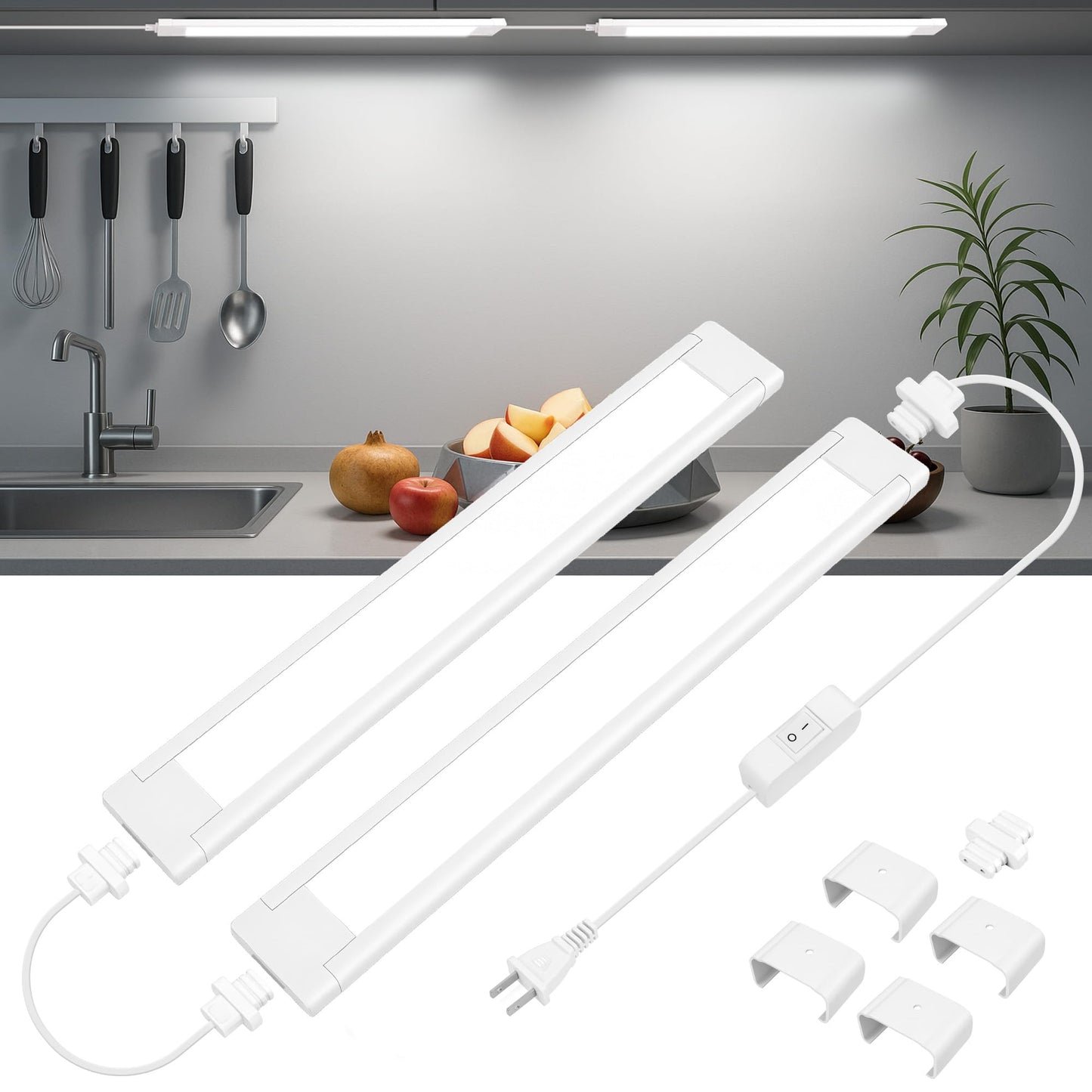 Maylit Under Cabinet Lighting Plug In  2 Pcs 14 Inch Linkable Ultra Bright Led Light Bars  Renter Friendly Lamp  Wired Indoor Lights For Kitchen Cabinet  Counter  Workbench  Desk  Shelf  Cool White