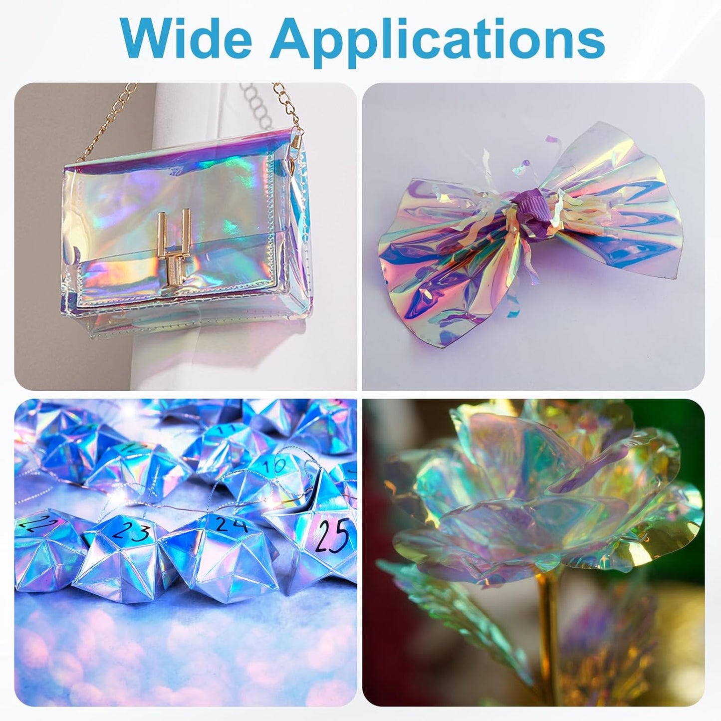 MECCANIXITY Iridescent Window Film,12" x 39" Iridescent Holographic PVC Fabric Dichroic Film Clear Vinyl Paper Roll for DIY Craft Gift Wrapping Bag Decoration,Dark Blue