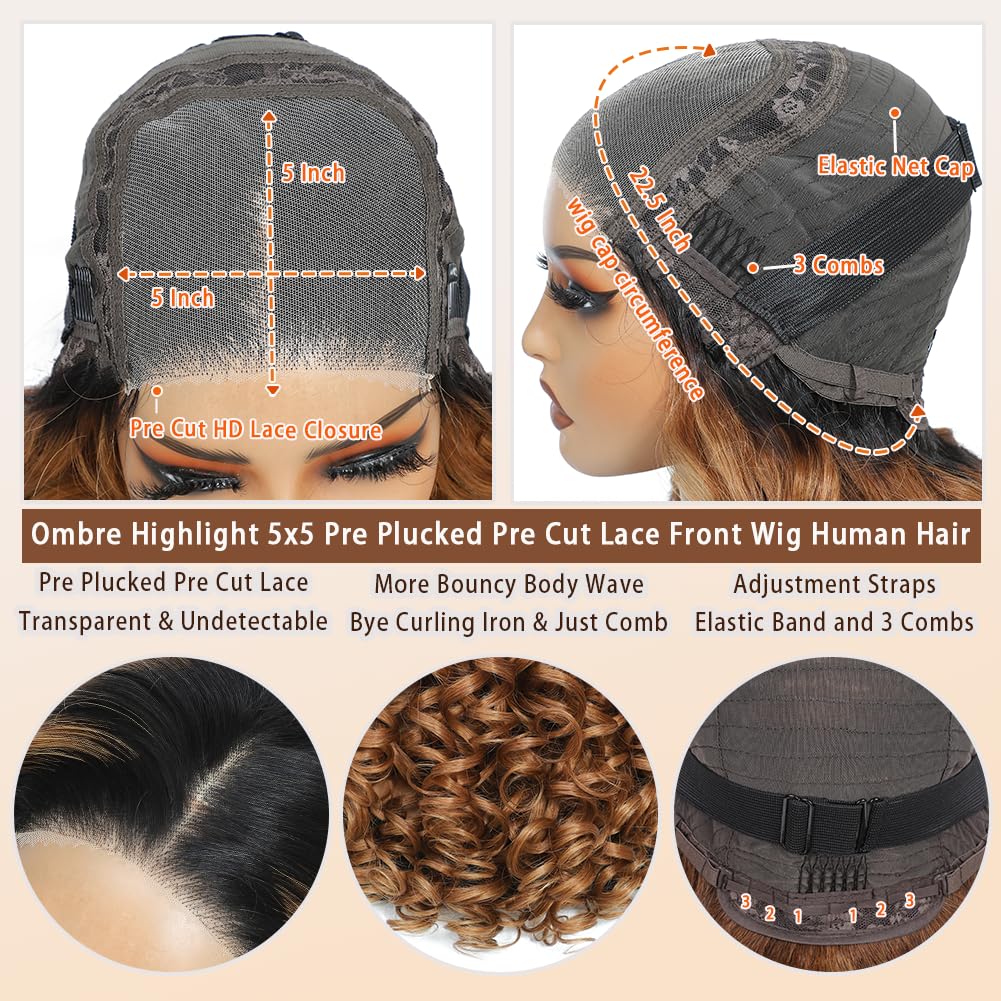 Ombre Lace Front Wigs Human Hair 5x5 Pre Plucked Pre Cut Lace Front Wigs Human Hair 5x5 HD Lace Closure Wigs Human Hair for Wome
