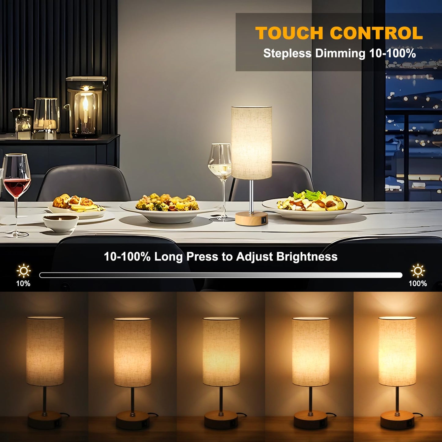 Unicozin Small Table Lamp, 3CCT & 7 RGB Color Changing, Dimmable, 14.5in, Beige - Wood Grain Base